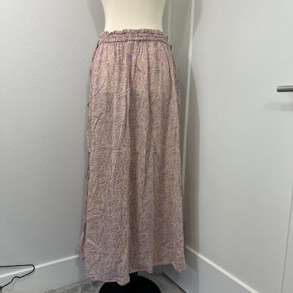 J. Crew Medium Purple, Green Boho Paisley Wrap Maxi Cotton Voile Skirt w/Pocket - Picture 2 of 16